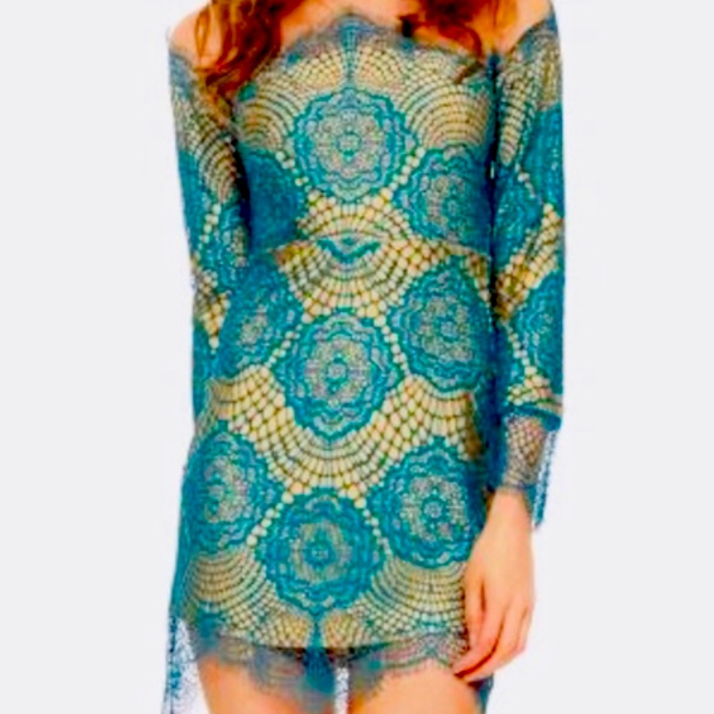 For love & lemons green lace dress